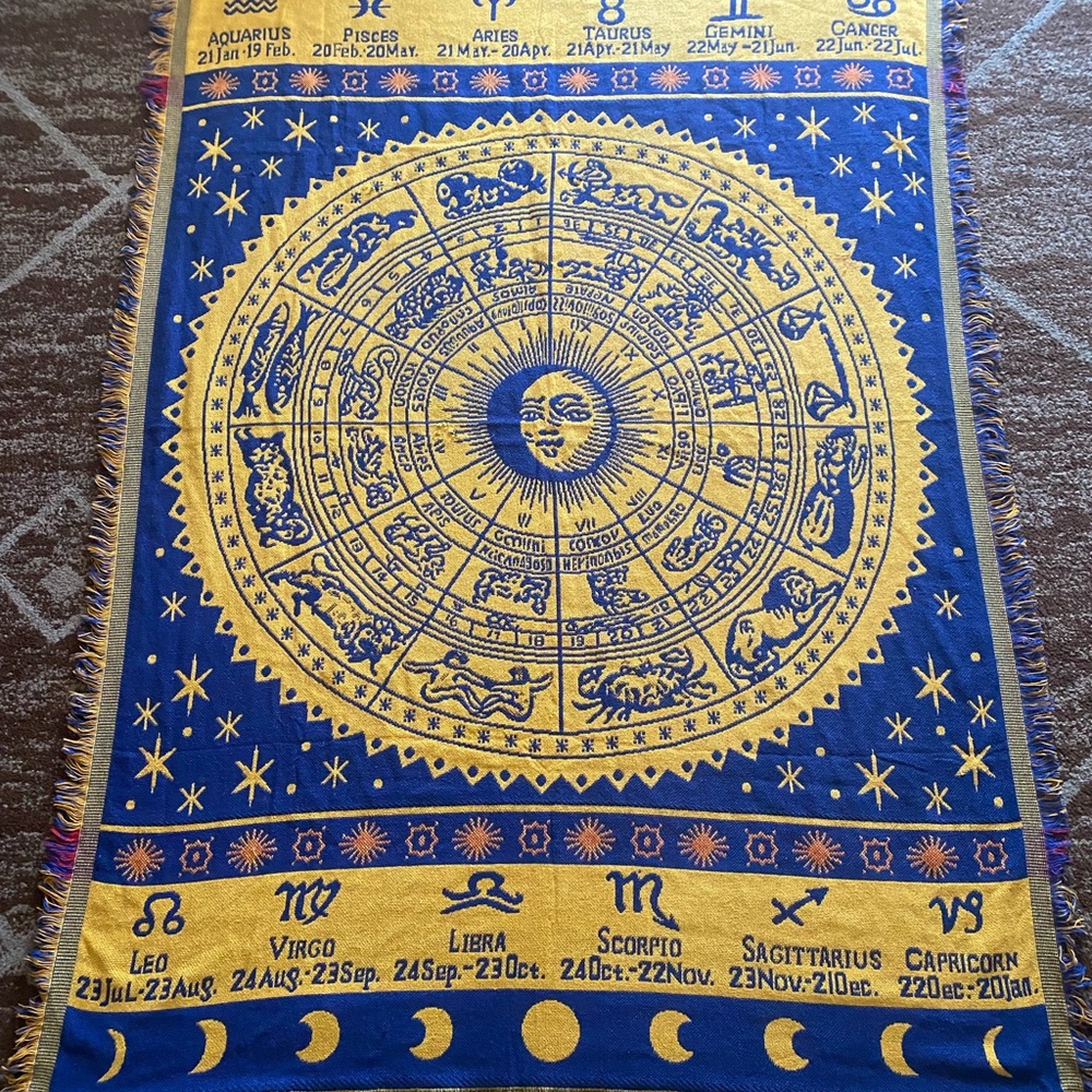 Zodiac Wheel Art Print in Blue and Yellow